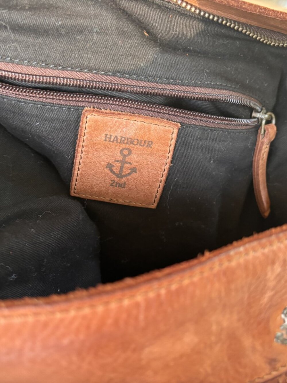 Harbour 2nd Soft Distressed Leather Slouchy Hobo Tote Bag Boho Cognac Brown - Picture 9 of 10